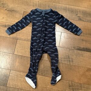 Navy Kids Footie with Mustache Pattern